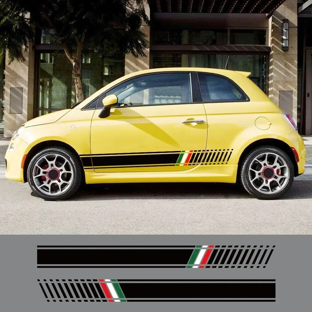 2Pcs Car Both Door Side Stickers Auto Body Decor Cover Graphics Stripes Vinyl Film Decals Accessories For Fiat 500 Abarth 595 view 2