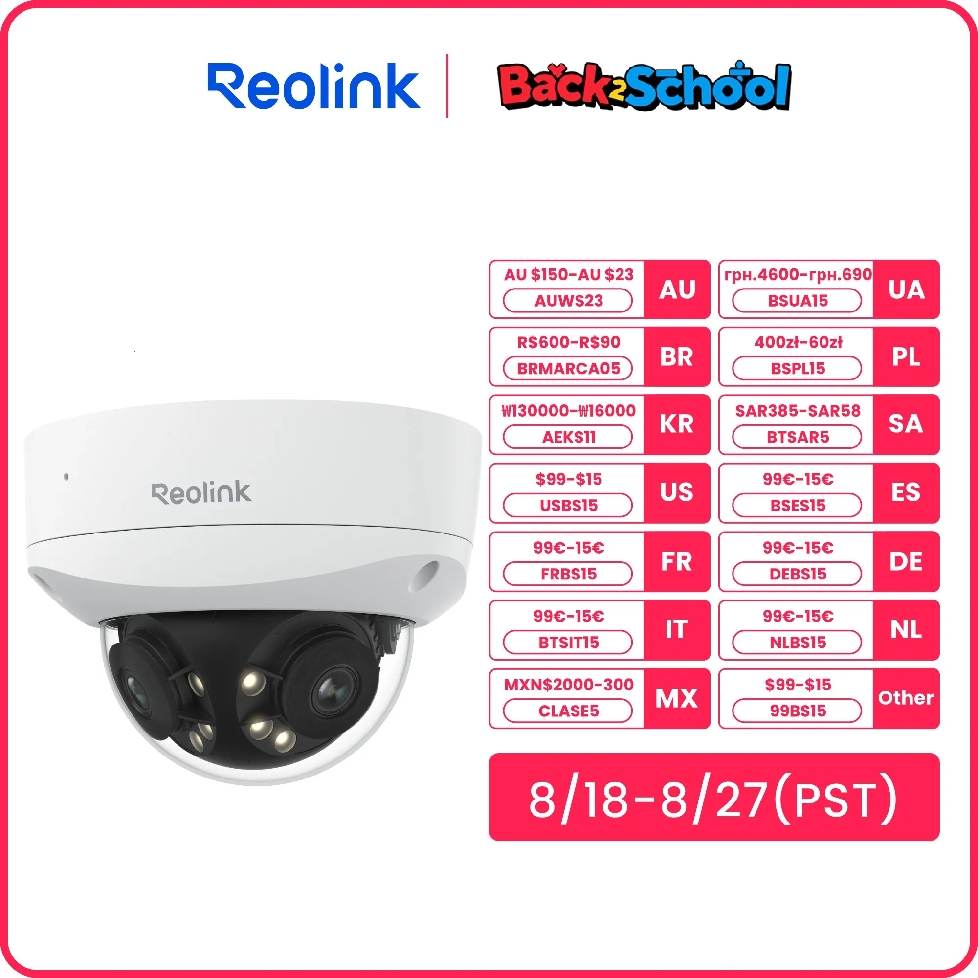 

Reolink 8MP 16MP PoE IP Camera IK10 Vandal-Proof Security Camera Dual-lens 180° Panoramic Surveillance Cameras with Spotlight