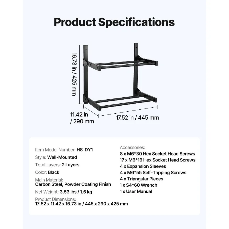 Rack di stoccaggio del filamento della stampante per montaggio a parete Rack di supporto per bobina di filamento a 2 livelli