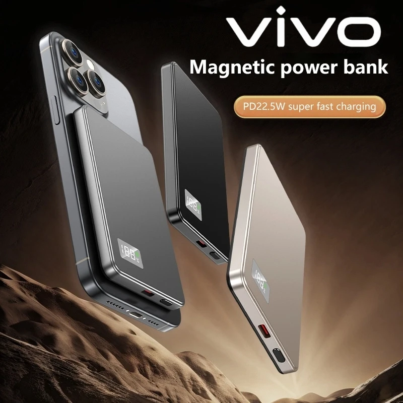VIVO 20000mAh بنك طاقة مغناطيسي رفيع للغاية PD22.5W لاسلكي سريع الشحن شاشة عرض بطارية محمولة لهاتف iPhone Samsung