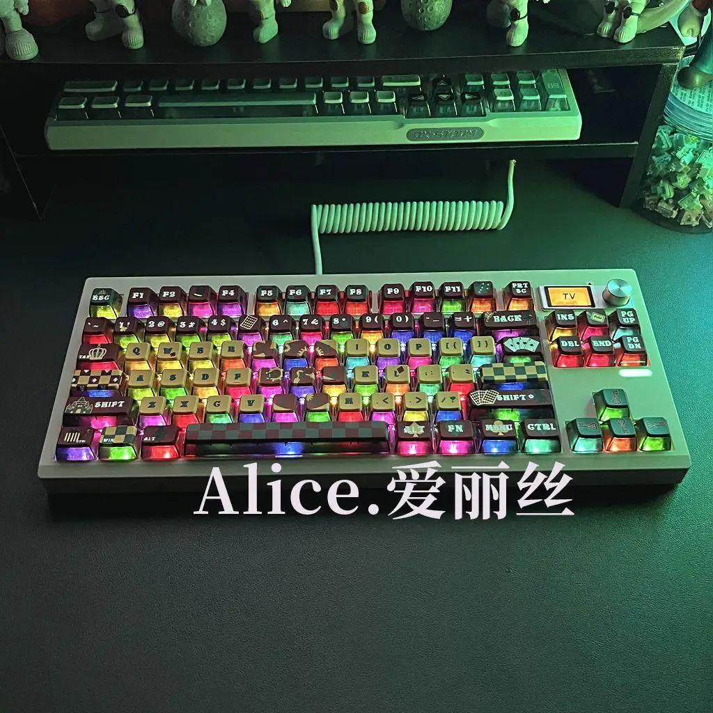 Poker four-sided transparent keycap PBT five-sided sublimation adaptation 61/87/98/104 key mechanical keyboard