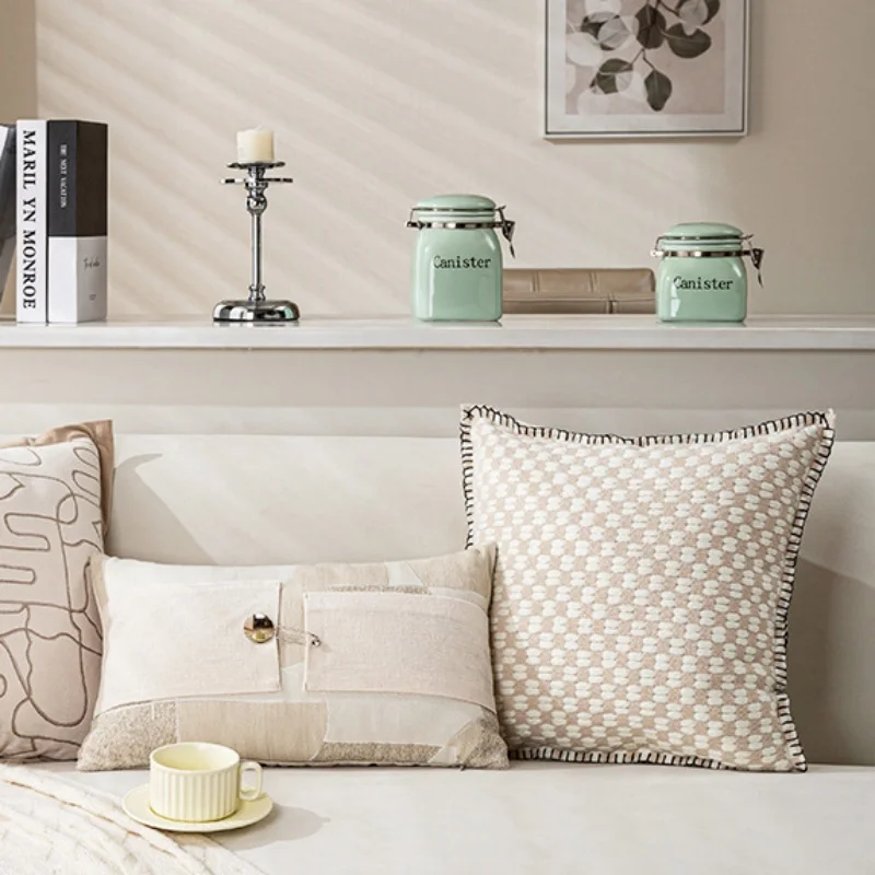 Beige Neutral Minimalist Modern Cushion Cover Luxury Pillow Case Jacquard Throw Pillow Cover