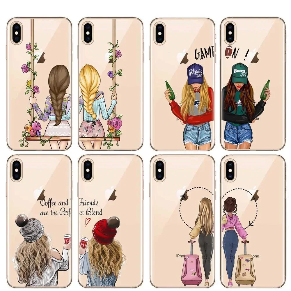 Girls Bff Best Friends Forever Transparent Phone Case for IPhone 7 8 Plus X XS MAX 11 12 13 Mini 14 15 16 Pro Max Soft TPU Cover