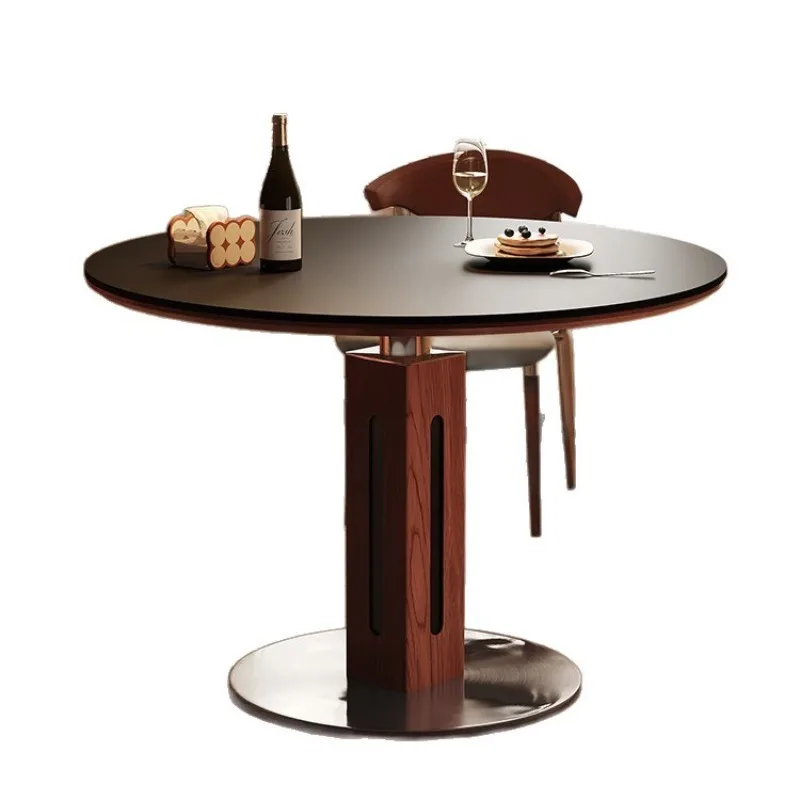 

Slate round dining table, small apartment, household retro metal legs, wabi-sabi style, Nordic medieval Bauhaus solid wood