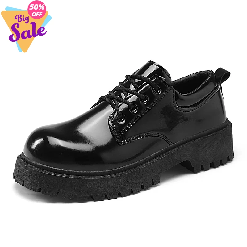 

Couple's casual leather shoes Four Season thick sole anti slip comfort men's and women's workwear shoes plus size lace up shoes