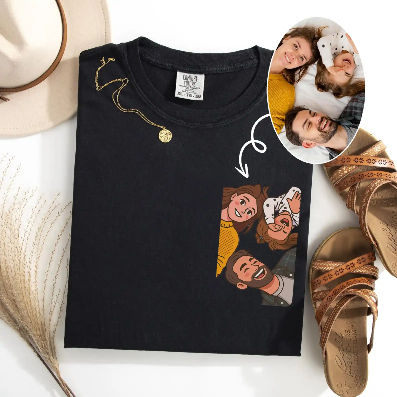 Custom Cartoon Portrait from Photo Shirt Family Reunion Couple Portrait Your Own Photos Portrait Personalized Gift for Mom Dad