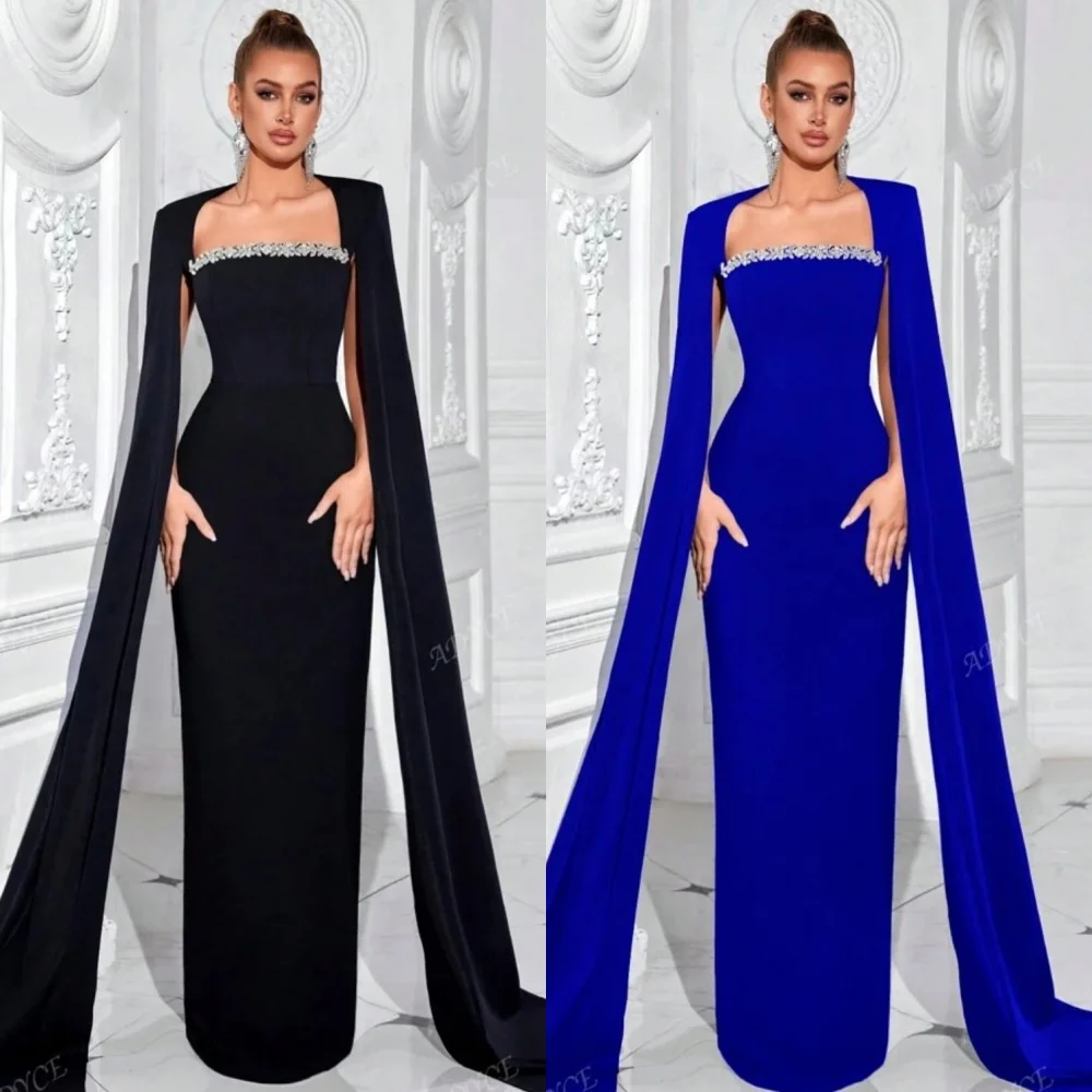 

Customized High Quality Modern Style Jersey Beading Sequined Straight Square Neck Long Dresses Bespoke Occasion Dresses Formal