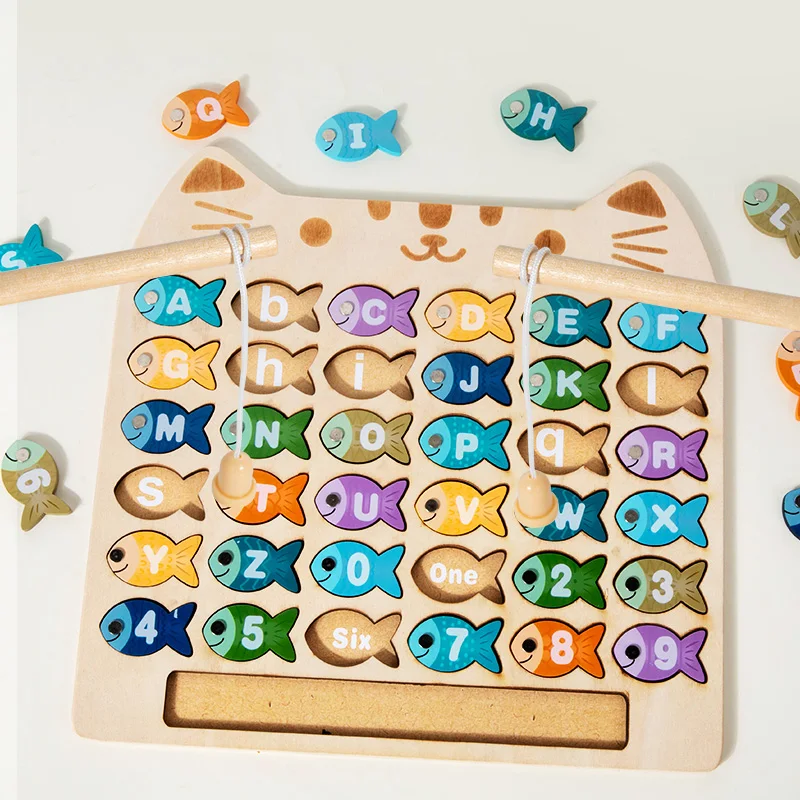 Kinderen houten vissen spel speelgoed geschenken vroeg onderwijs alfabet numeriek cognitief speelgoed kinderen interactieve spellen speelgoed voor geschenken