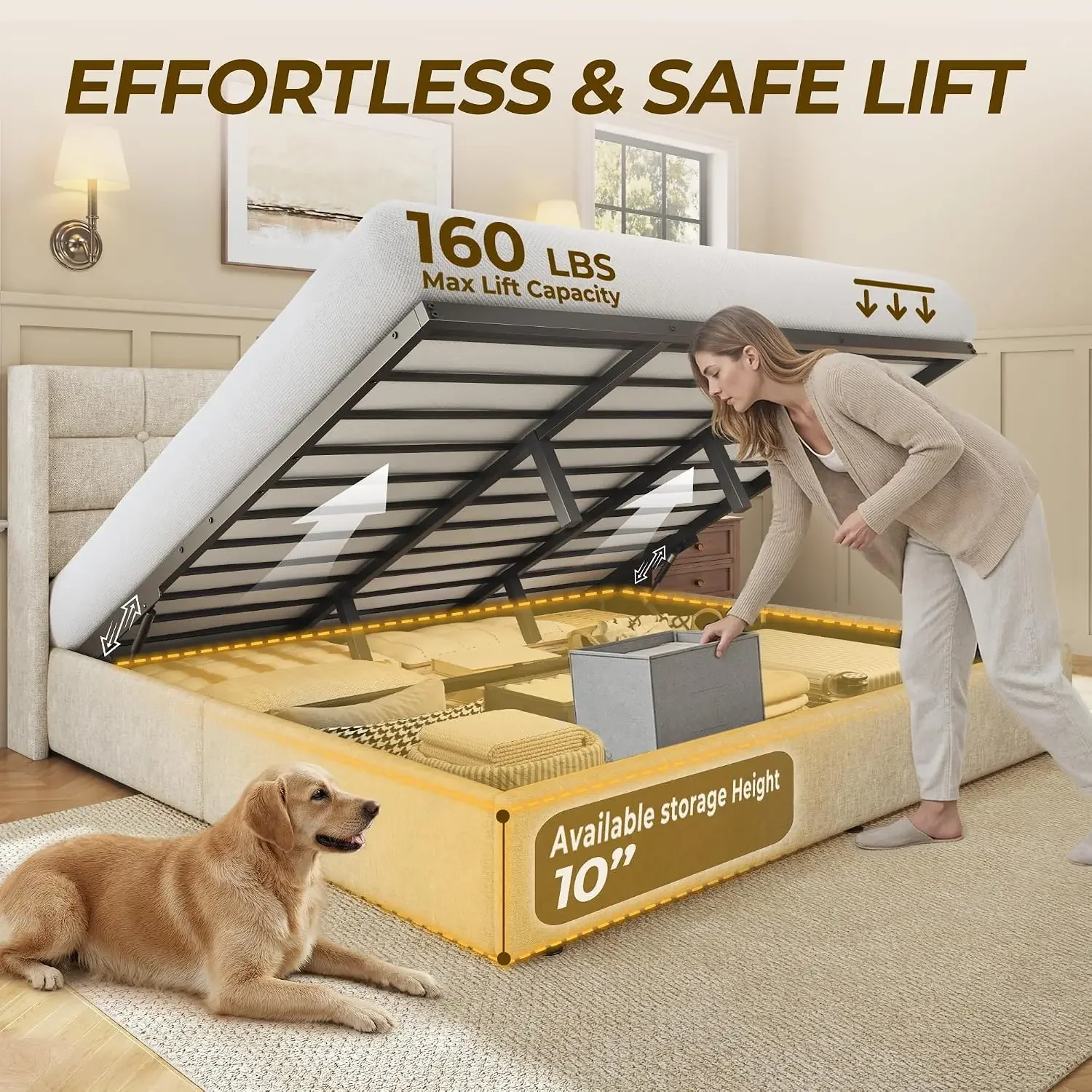 King-Size-Bett mit Stauraum, L – Gas Lift Storage Bed Hydraulic Bewertung und Preis