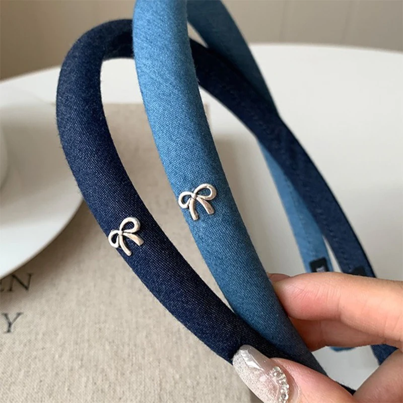 Bowknot Denim Headband Simple Face Washing Headband Sweet Hair Accessories