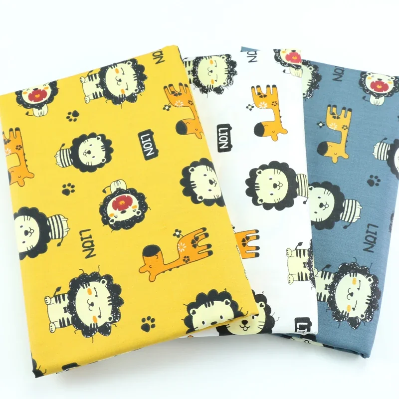 160x50cm Cartoon Lion Giraffe Printed Twill Cotton Fabric Making Baby Quilt Bed Sheet  Cover Cloth