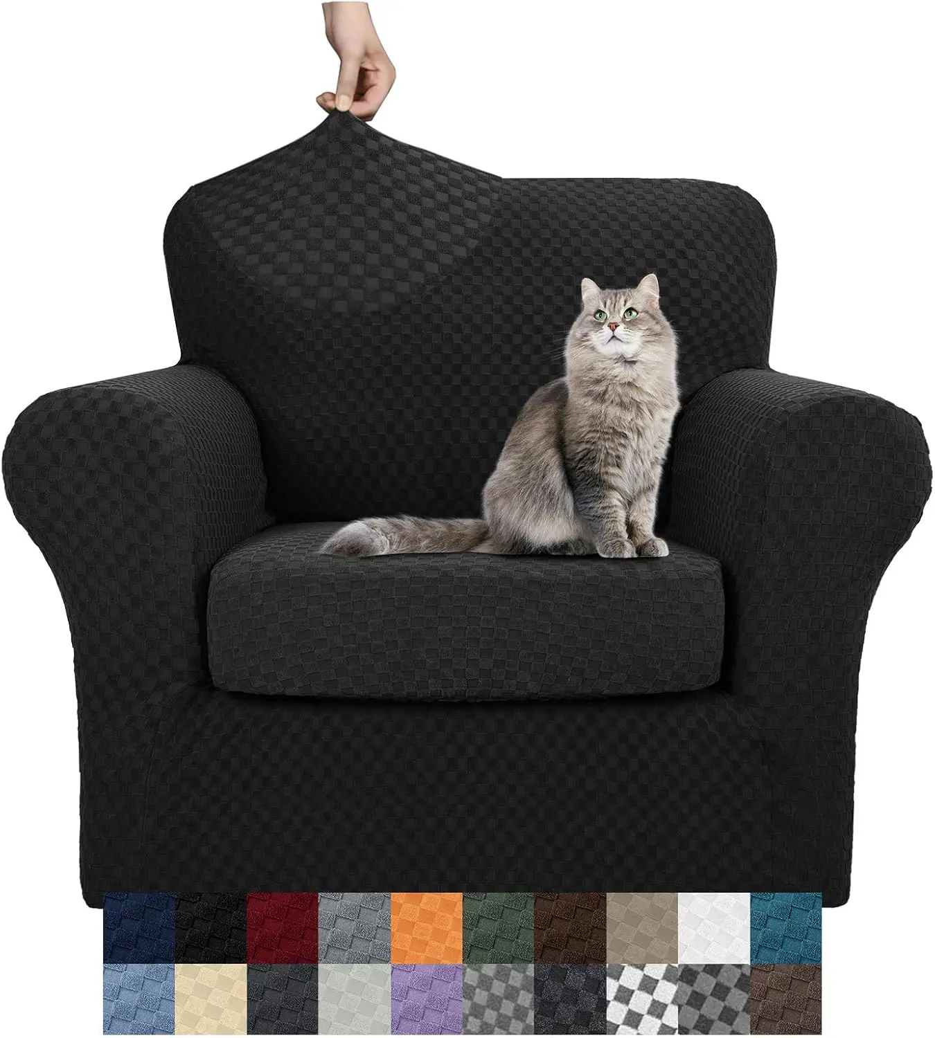 

Latest Checkered 2 Pieces Chair Covers For Living Room High Stretch Thickened Chair Slipcovers With A Anti Slip Elastic