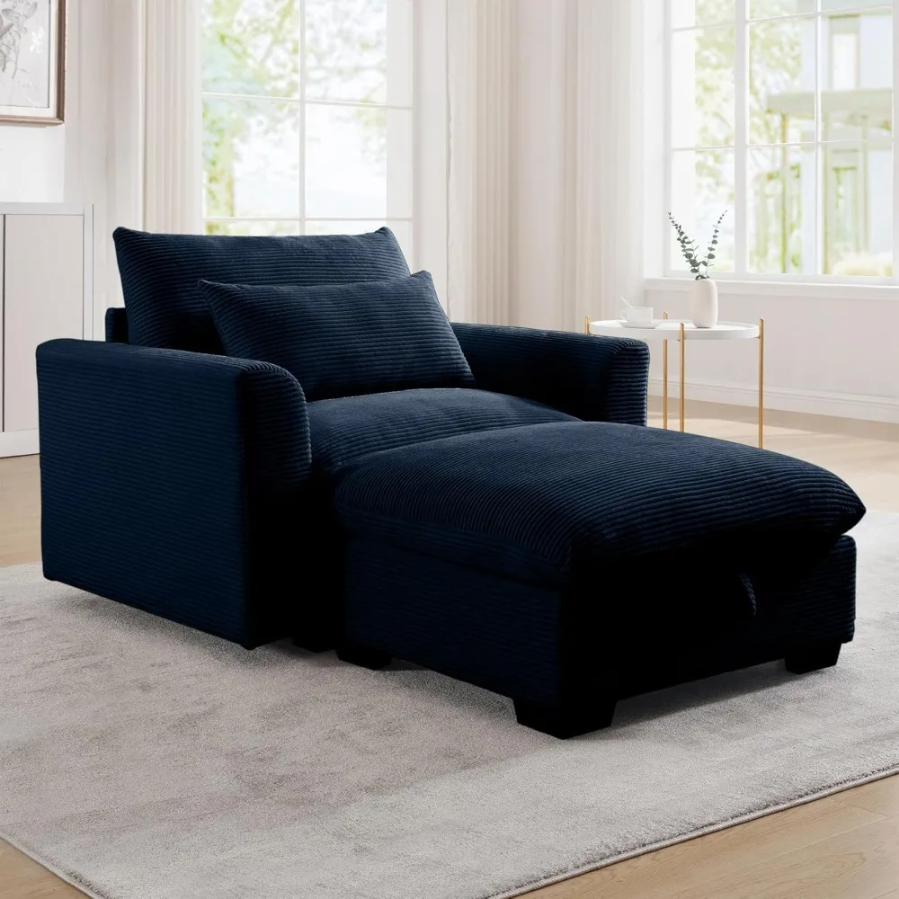 

Oversized Accent Chair – Corduroy Fabric Armchair with Storage Ottoman, Extra-Large Comfy Reading Chair
