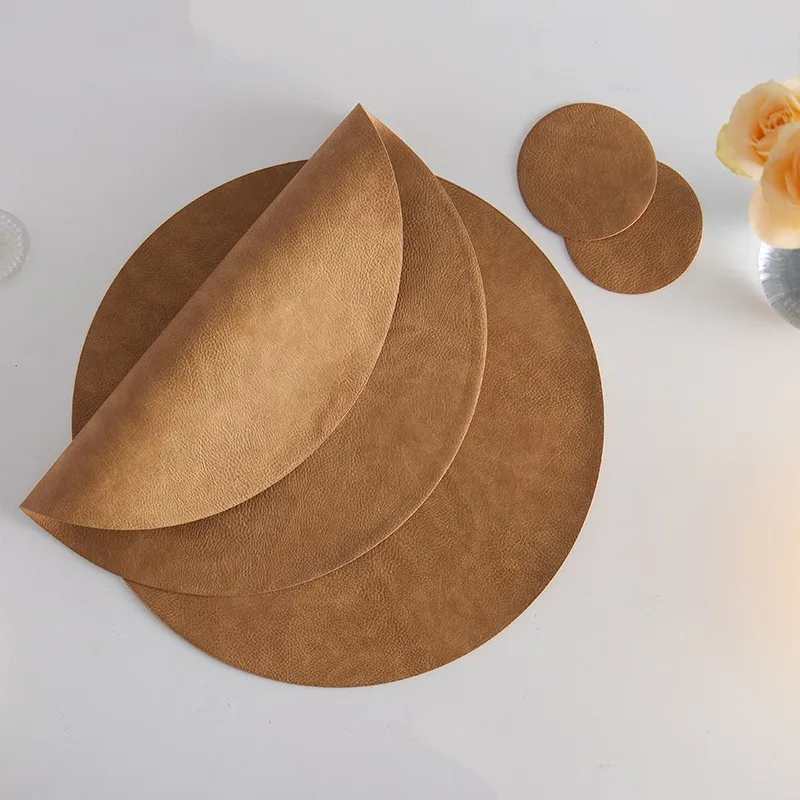 Luxury PVC Table Mats, Waterproof Oil Resistant Leather Placemats, Heat Insulating Coasters for Hotels, Western Restaurants
