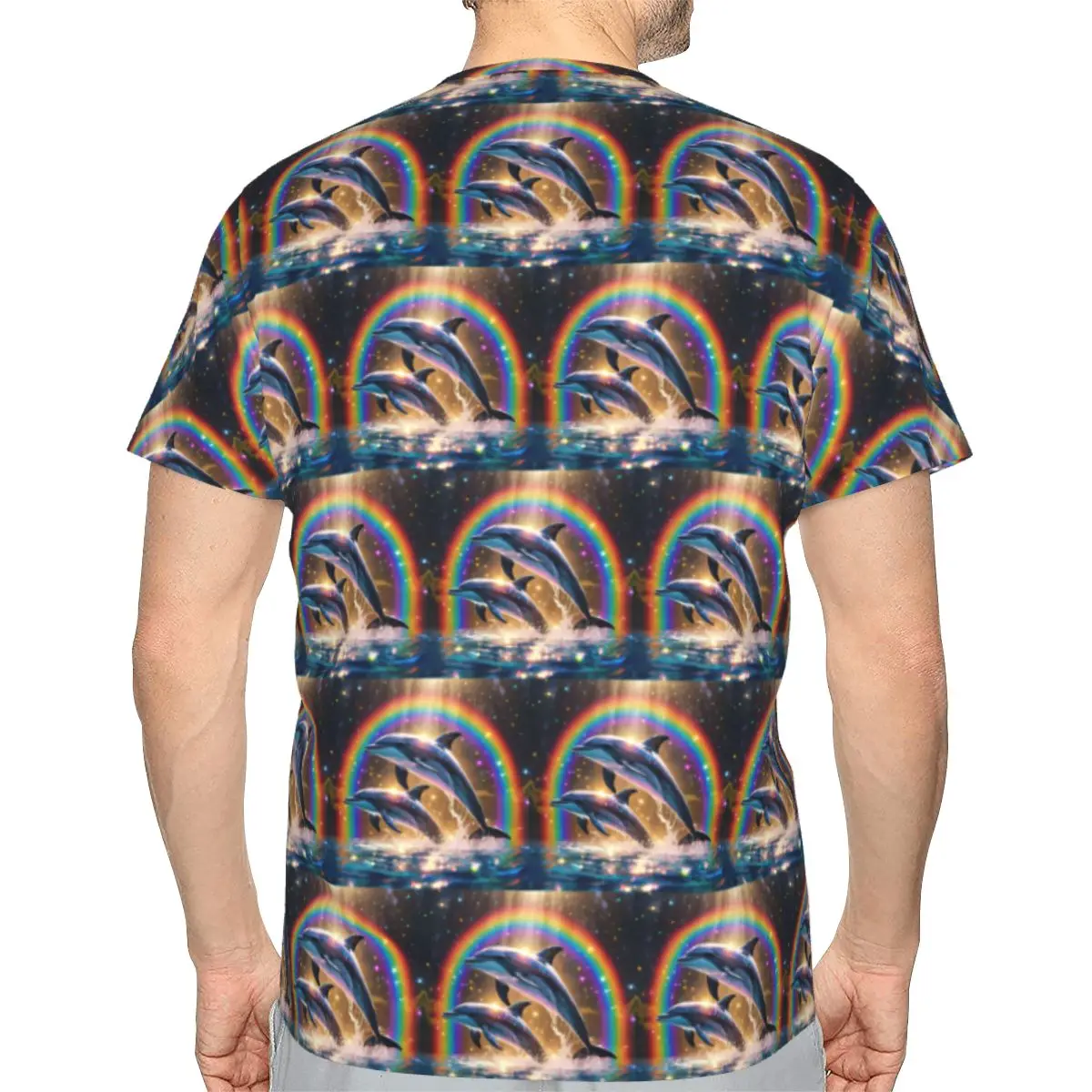 Sunset Dolphins Dancers Sea Creature Dolphin 100% Cotton T-Shirt Men'sClassic T Shirts Men Round Neck Short Sleeve
