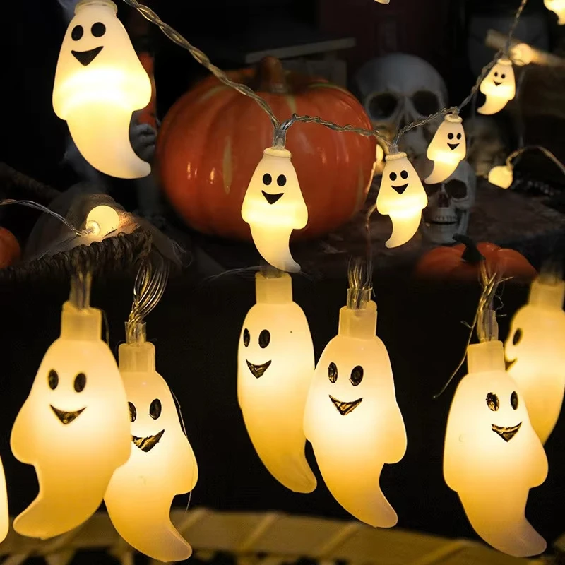 Battery Powered Halloween Ghost LED String Lights Warm White Spooky Glow DIY Hanging Prop Decor Light For  Home Holiday Party