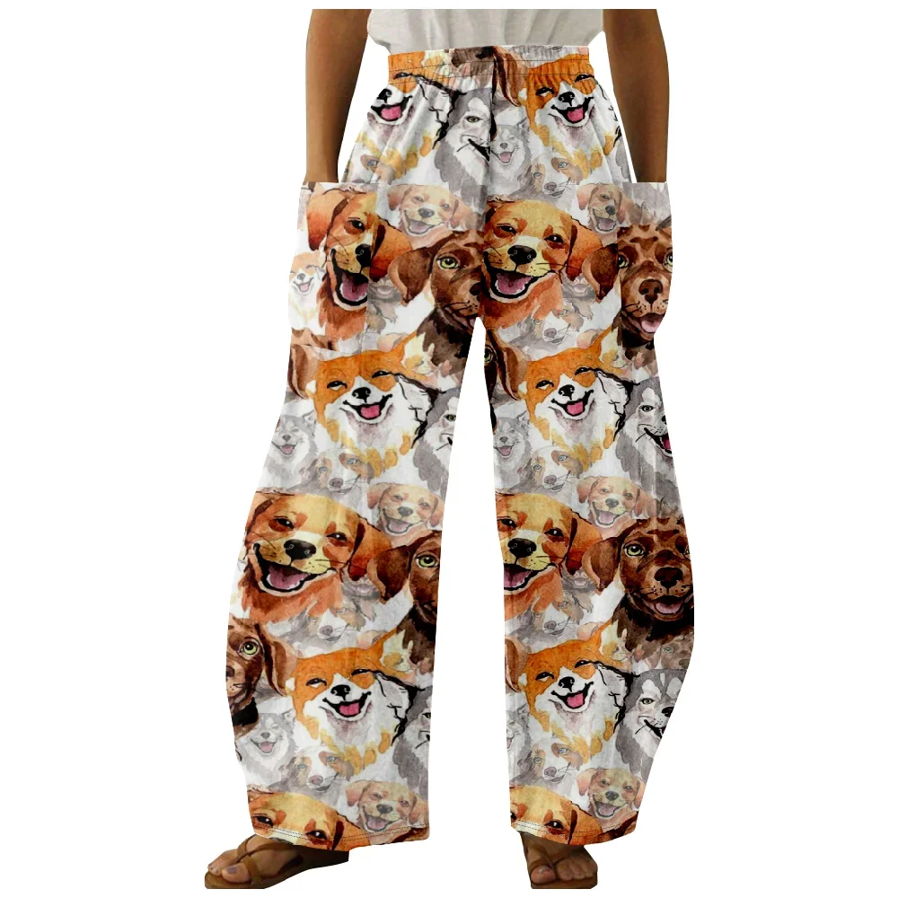 

Straight Full Length Wide Leg Pants Printed Korean Style Fashion Dog Casual Joggers Trousers Streetwear Sweatpant Women Clothing