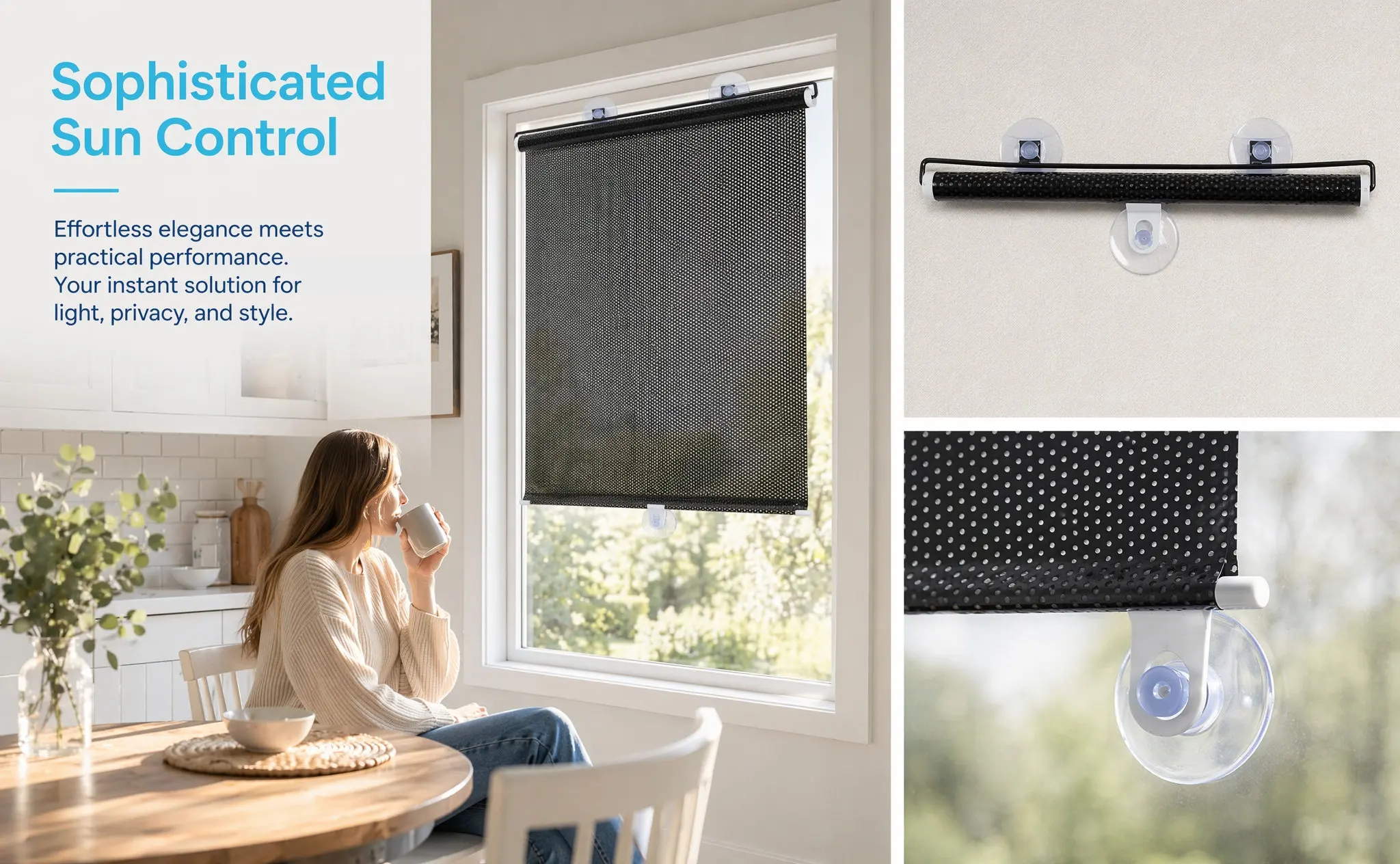 Balcony Suction Cup Sunshade Curtain Blackout Temporary Blind Easy Install Adjustable Shades Roller Blinds Privacy Protector