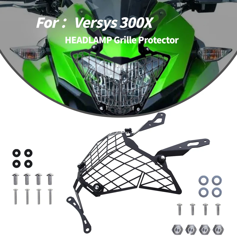 Cubierta protectora de faro delantero de motocicleta, protector de rejilla de malla para Kawasaki Versys 300X X300 X-300 2015-2019