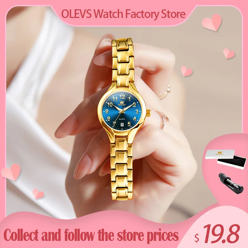 

OLEVS Роскошные модные женские часы с датой, золотые водонепроницаемые кварцевые часы для женщин, оригинальные часы со светящейся арабской шкалой