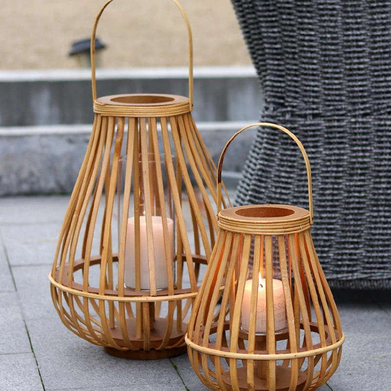 

Ethnic Style Wooden Candlestick Home Decoration Windproof Candle Light Decoration B & B Style Log Rattan Floor-Standing