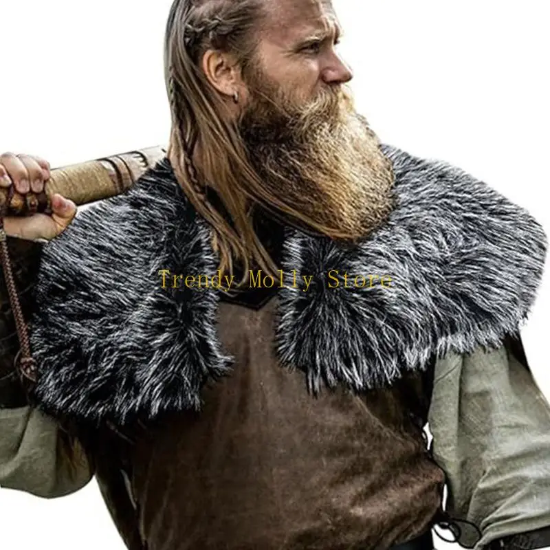 N5KB średniowieczne sztuczne futra płaszcz na ramię kobiety mężczyźni Halloween renesansowe przebranie na karnawał akcesoria