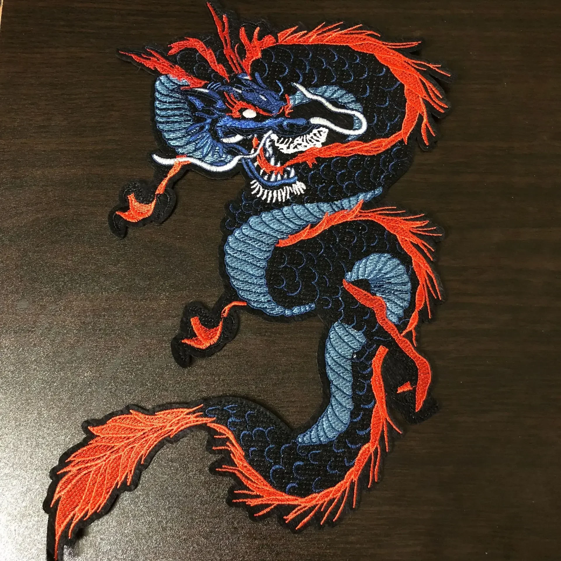 China Dragon Patches for Clothing Sew on Biker Motorcycle Embroidered Punk Skull Badges Big Black Snake Coat Accessory