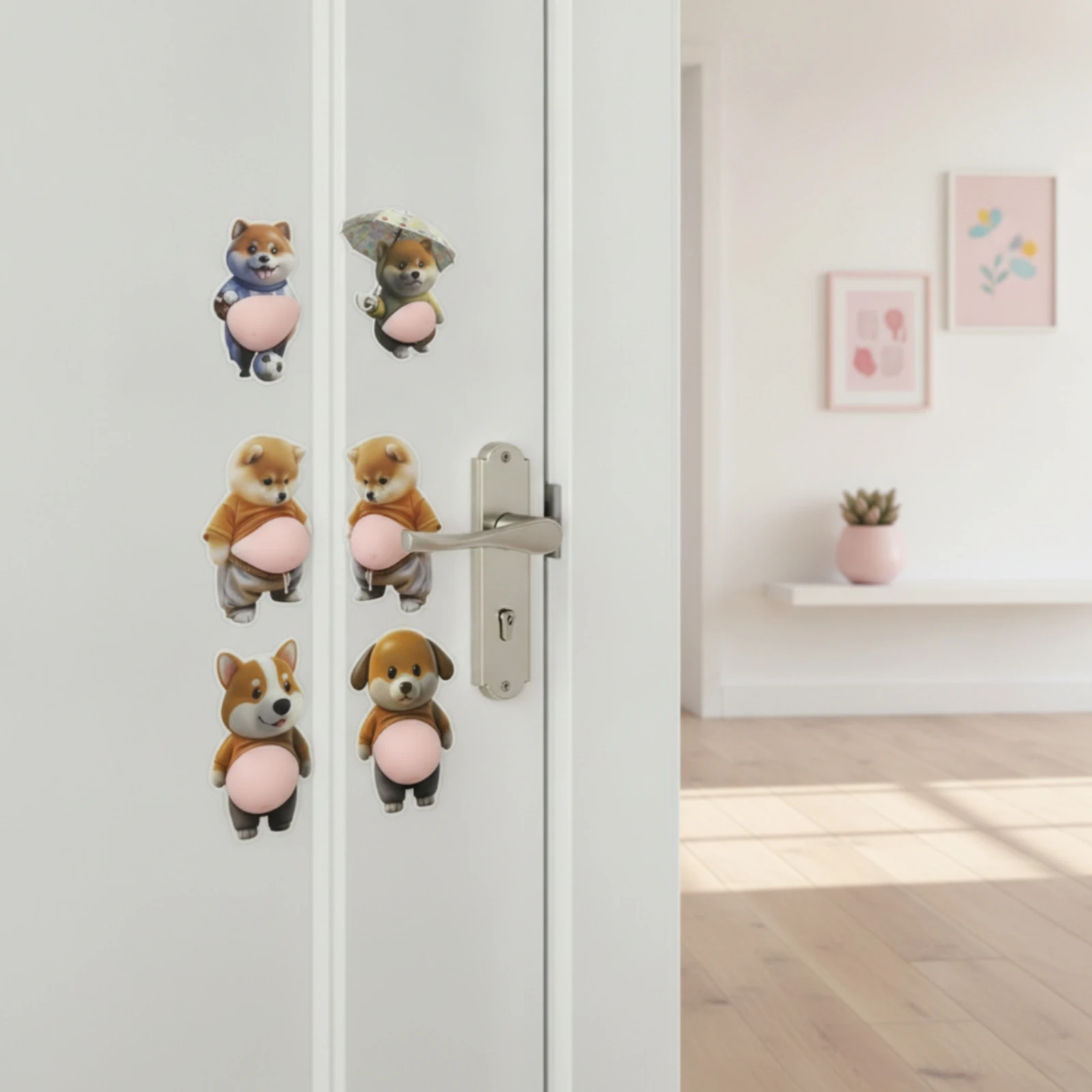 Anti-Collision Sticker Shock-Absorbing Door Bumper with Silicone Belly Cartoon Dog Wall Guard Self-Adhesive Dog Belly Sticker