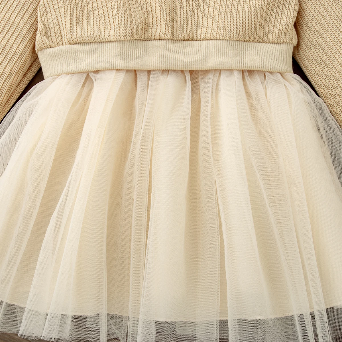 Neuheit Frühling Herbst Kleinkind Mädchen Prinzessinnenkleid mit Schleifendetail Strick Langarm Tüllkleid für Mädchen Geburtstagsfeier – Detail 9
