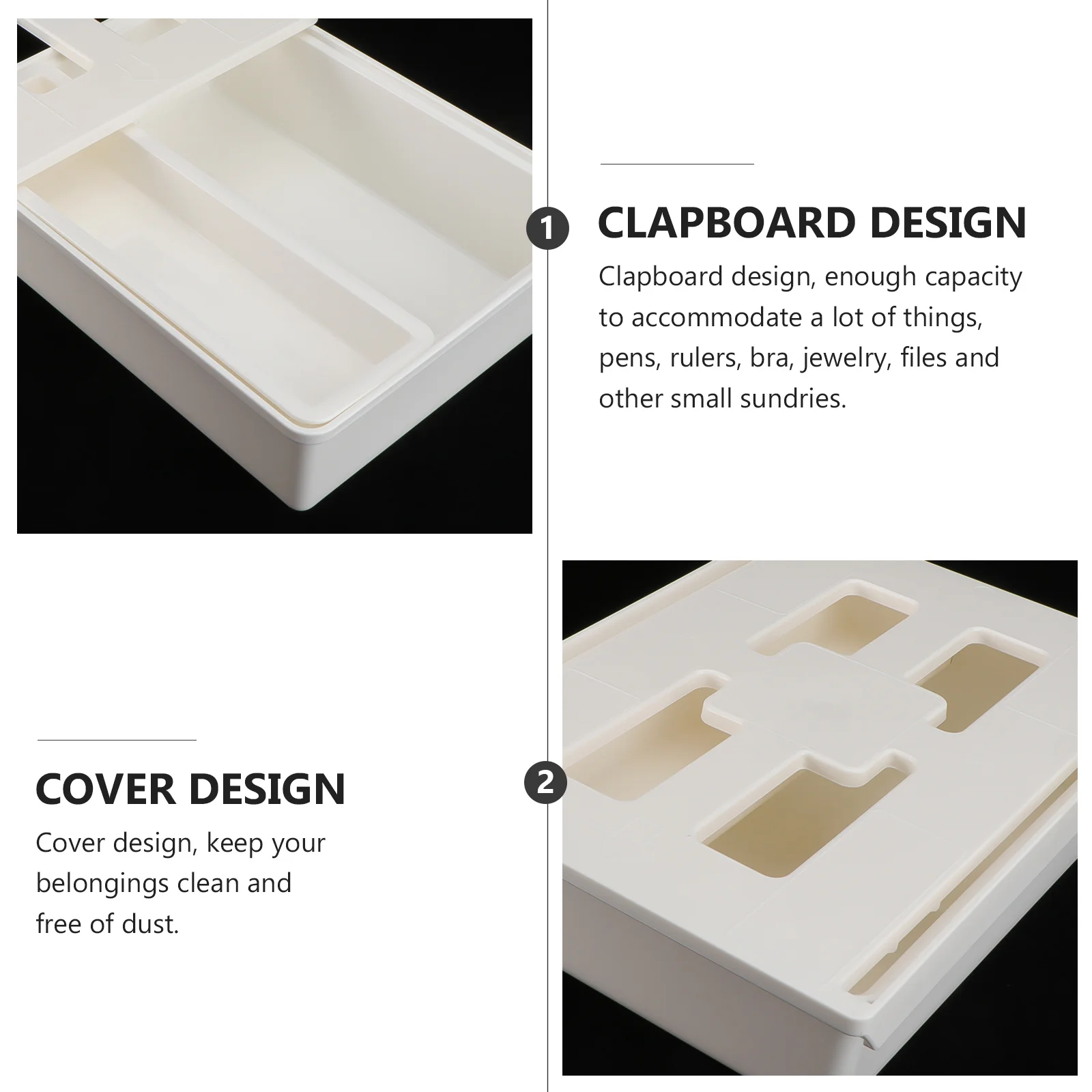 

1pc Desk Bottom Storage Box White Size Hidden Drawer Organizer For Office Table Clapboard Design Dust-Proof Cover Abs Pp