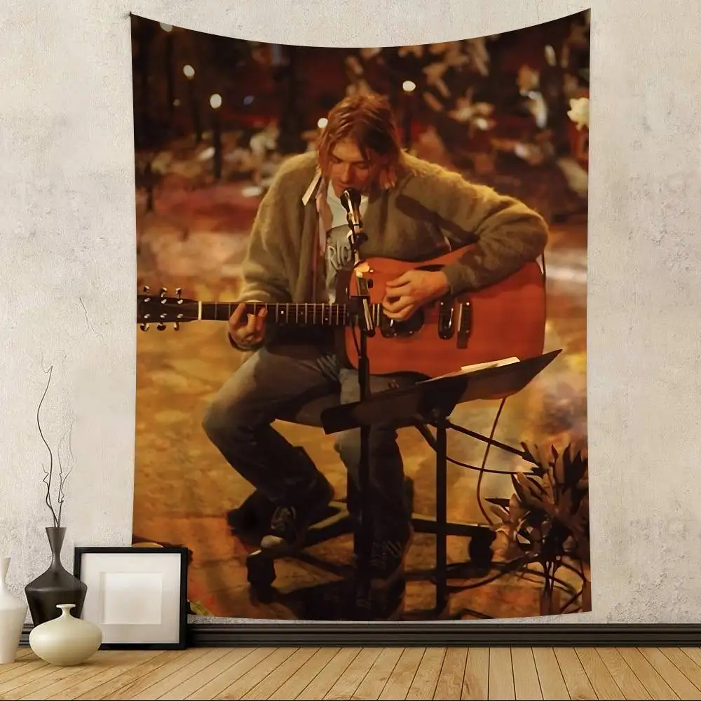 Singer K-Kurt Cobain Anime Tapestry Hippie Flower Wall Carpets Dorm Decor Cheap Hippie Wall Hanging