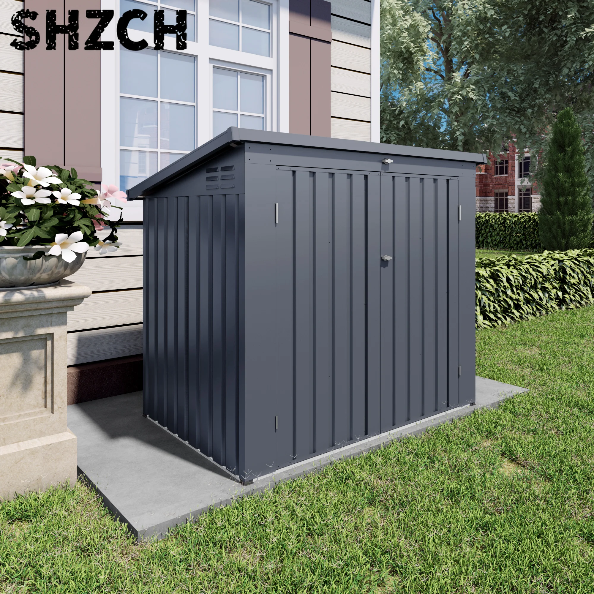Metal Garbage Bin Enclosure Waterproof Cabinet Small Generator Outdoor Trash Can Storage Shed For 2 Bins