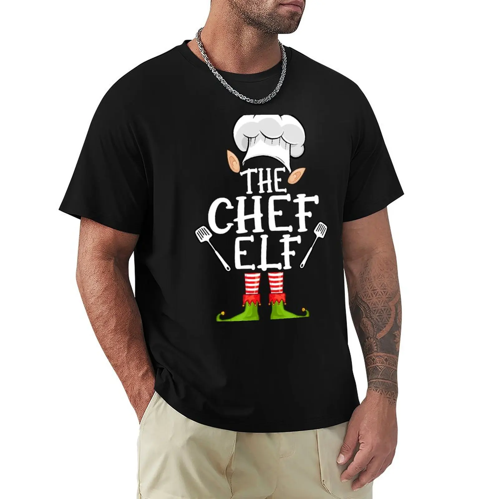 

Chef Elf Family Matching Group Christmas T-Shirt Basic Daily Outfit Short Sleeve Tee