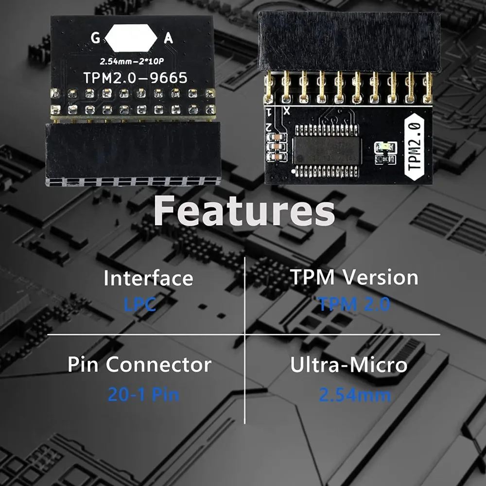 TPM 2.0 9665 Security Module LPC Encryption Chip  (14-Pin/20-Pin) ,Compatible with PC Motherboard for Windows 11 Installation