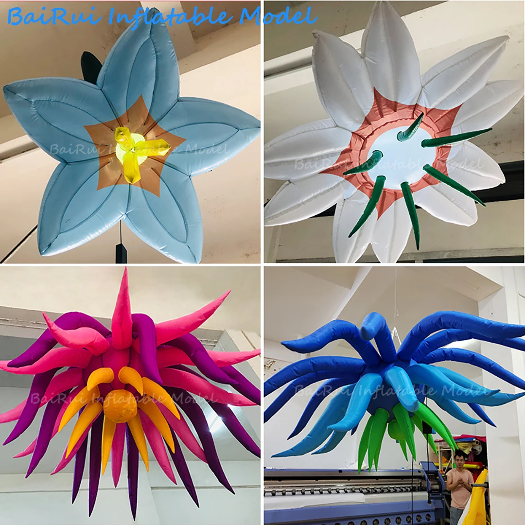 Günstige aufblasbare Blumen, weiße Lilien, Gänseblümchen mit weißem LED-Licht, Hochzeitsdekoration, Bühnendekoration, Nachtclub-Werbung – Detail 2