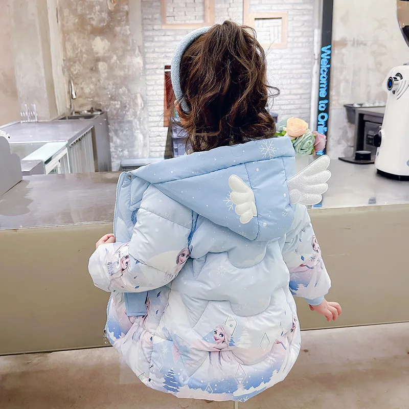 

Girls Disney Elsa Plus Velvet Thicken Princess Cotton Clothes Coat Winter Children Warm Fashion Leisure Cotton Padded Jacket