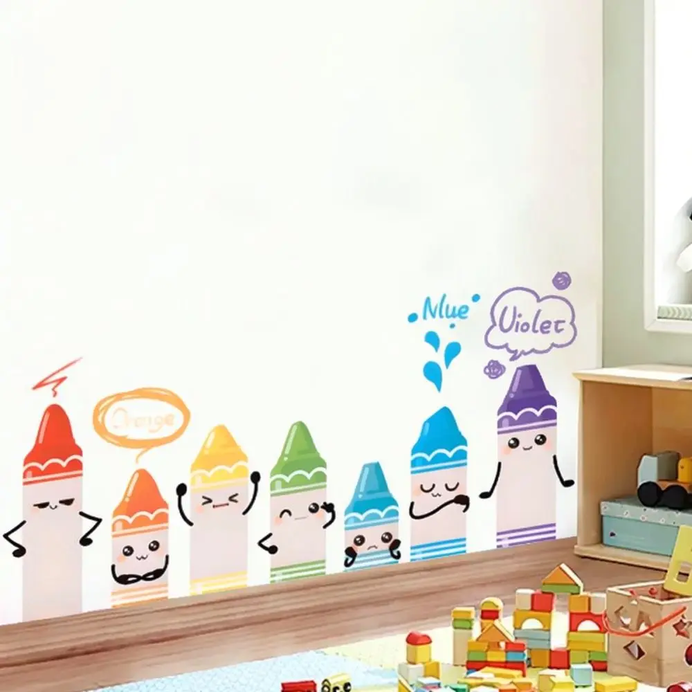 Creative Colorful Crayon Wall Art Stickers Kids Room Kindergarten Decor Self Adhesive Vinyl Decal Removable Wall Mural