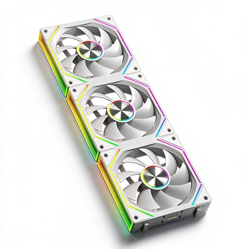 3 Pcs K4 12cm Black/White Desktop Computer Case Fans ARGB Silent Reverse Blade Fan Splicing Block Design for Sea View Room