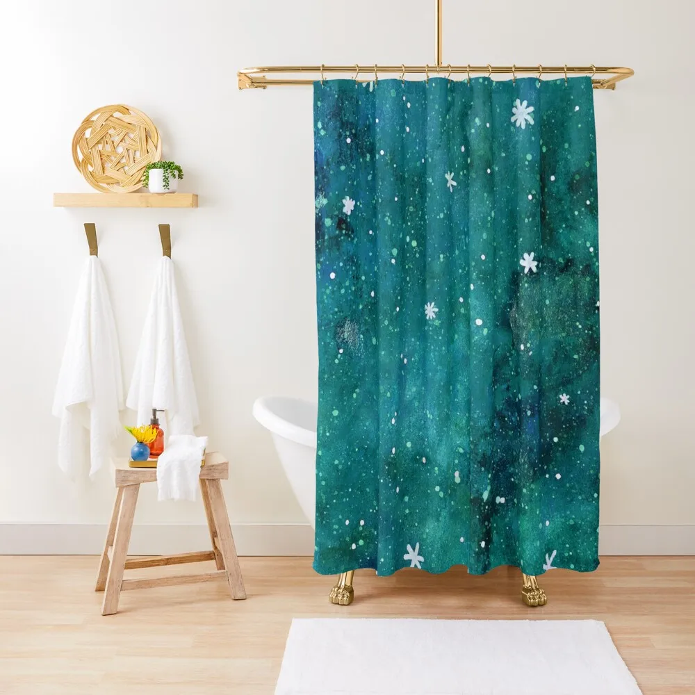 

Watercolor galaxy - teal Shower Curtain Bathroom Accessory Bathroom Deco Bathroom Box Curtain