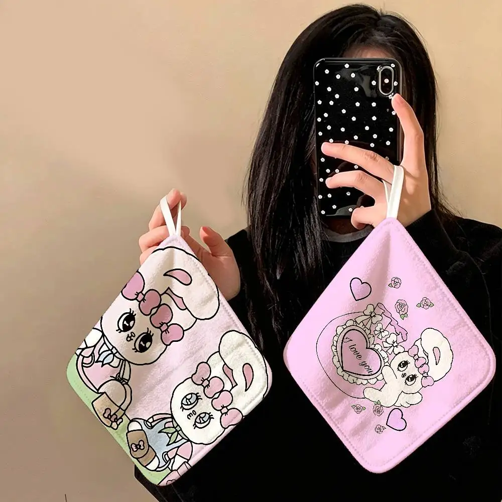 E-Esther Bunny Cartoon Reusable Hanging Kitchen Towel, Polyester Cotton Soft Fabric For Office Home Daily Life