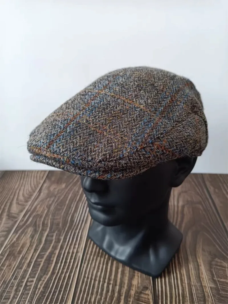 Brownish-Yellow Herringbone Pattern Flat Cap - Men Women– Yorkshire Tweed – 100% Wool Outer