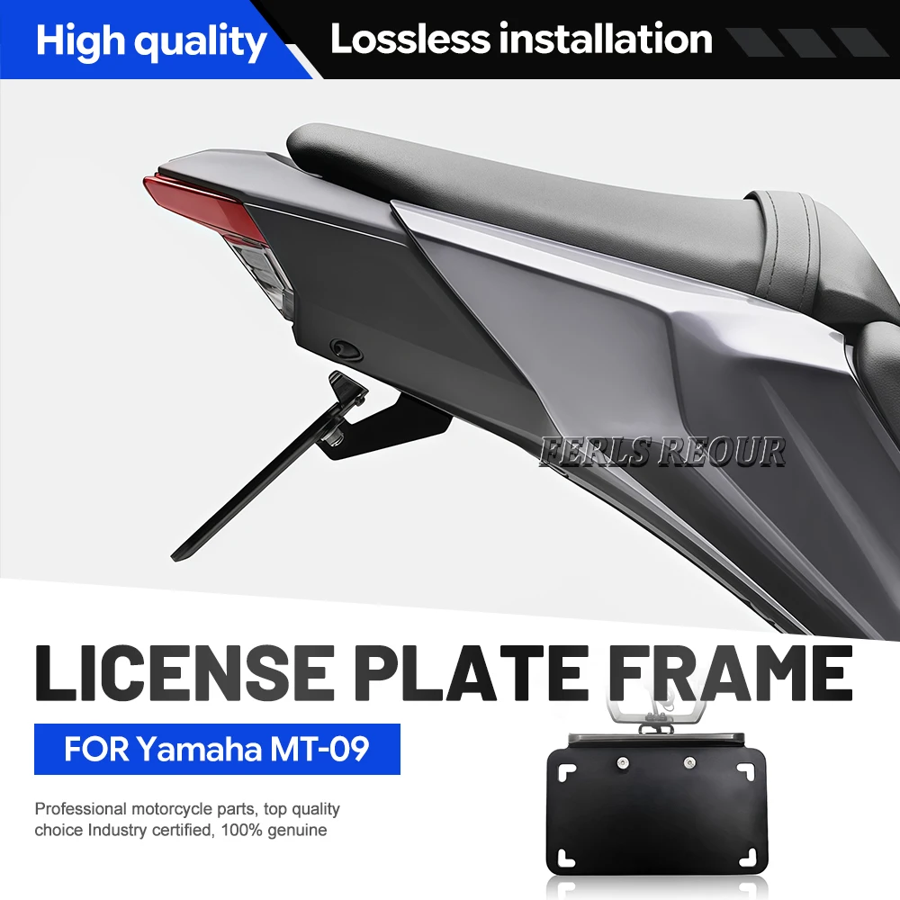 Suitable for Yamaha MT-09 2021-2025, Black, Folding Integrated Short Taillight,Turn Signal,Multi-functional License Plate Holder
