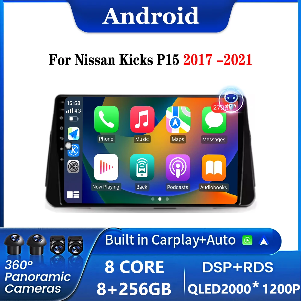 10.1 '' QLED  GPS Wireless WiFi Multimedia Player HD Screen Android Auto Car Radio For Nissan Kicks P15 2017 2018 2019 2020 2021