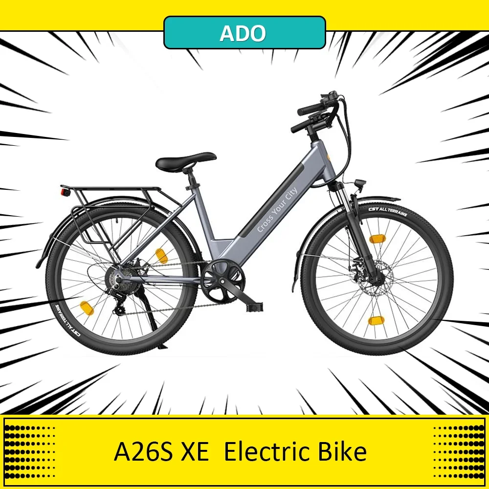 ADO A26S XE Electric Bike 250W Motor 36V 10.4Ah Battery 26*1.95'' CST Tire Step-through Ebike 25km/h Max Speed 41N.m Torque