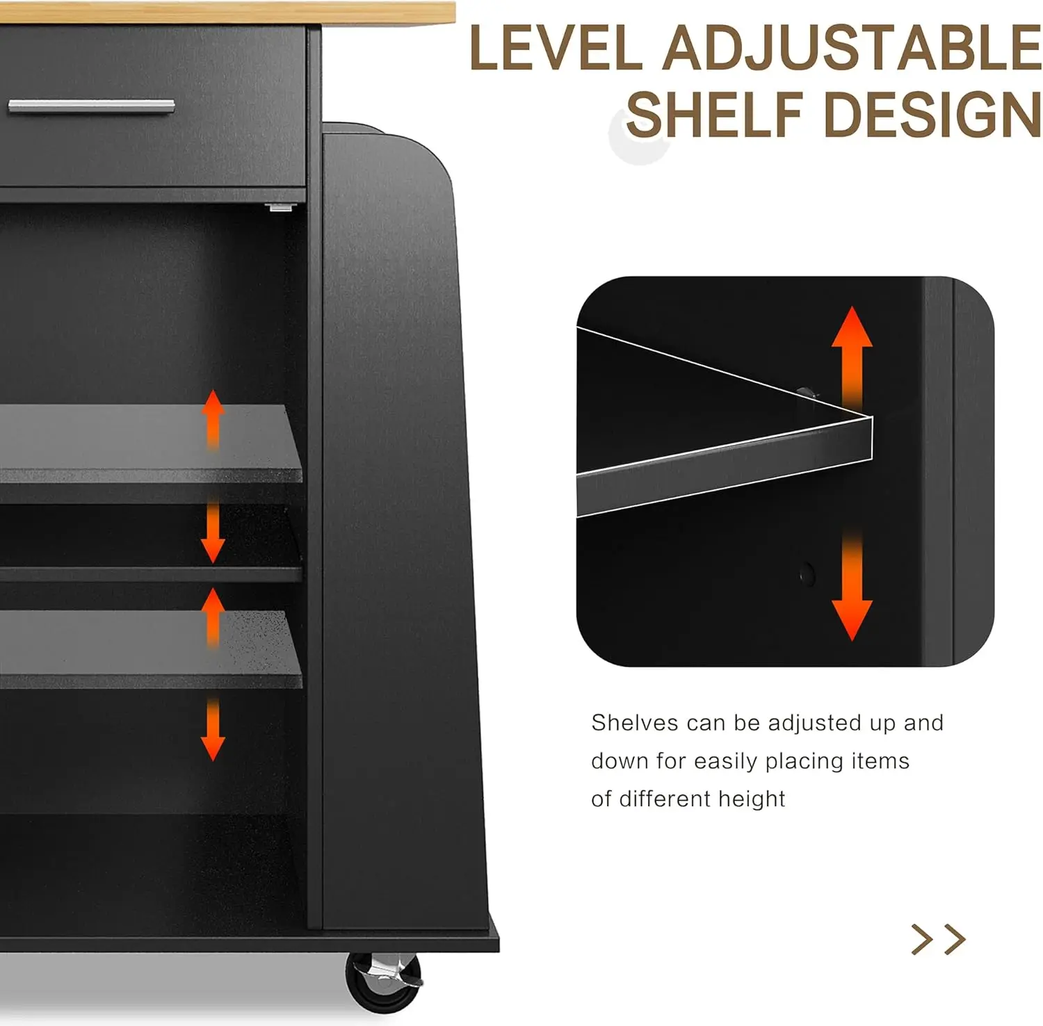 Kitchen Island, Cart Table with Storage, Small Portable Drawer on Wheels, Removable Narrow Wooden Edge Floating Space