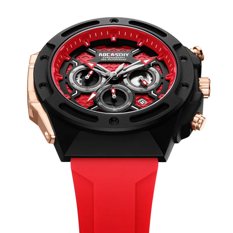 Silicone strap Quartz watch Men's watch Multifunctional luminous calendar watch Sports personalized watch Foreign trade hot sale