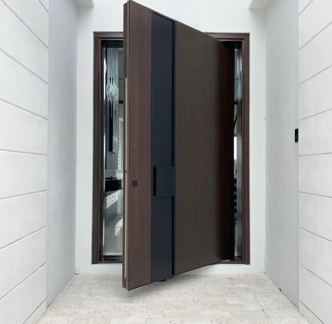 Best Selling Wood Grain Color Aluminum Alloy Entrance Door 3D Wavy Carved Heavy Duty Villa Hinged Doors Luxurious Front Doors