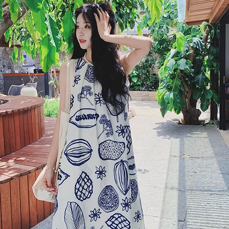 Sleeveless Dress Seaside Vacation Summer Travel Outfit Cozy Loose Long Dress