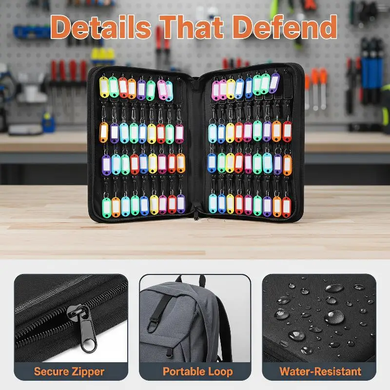 Fireproof Waterproof Key Storage Pouch Smooth Zipper Portable Key Organizer Bag Household Security Key Safe Keeping Accessory