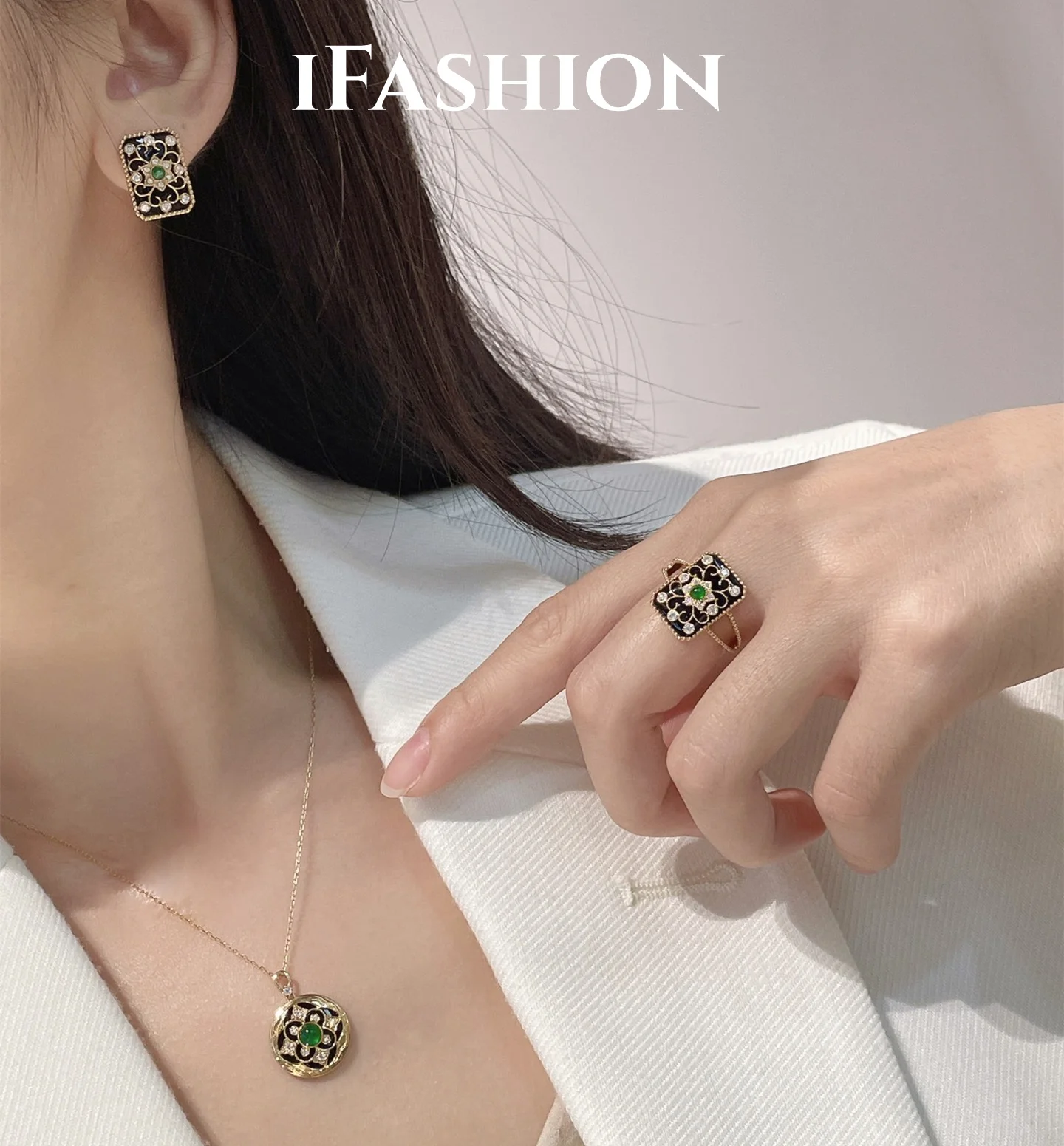 

IFASHON Trendy Diamond Tide Earrings Pendant Emerald Black Onyx Plain Gold 18K Solid Yellow Gold (AU750)Women Party Wedding